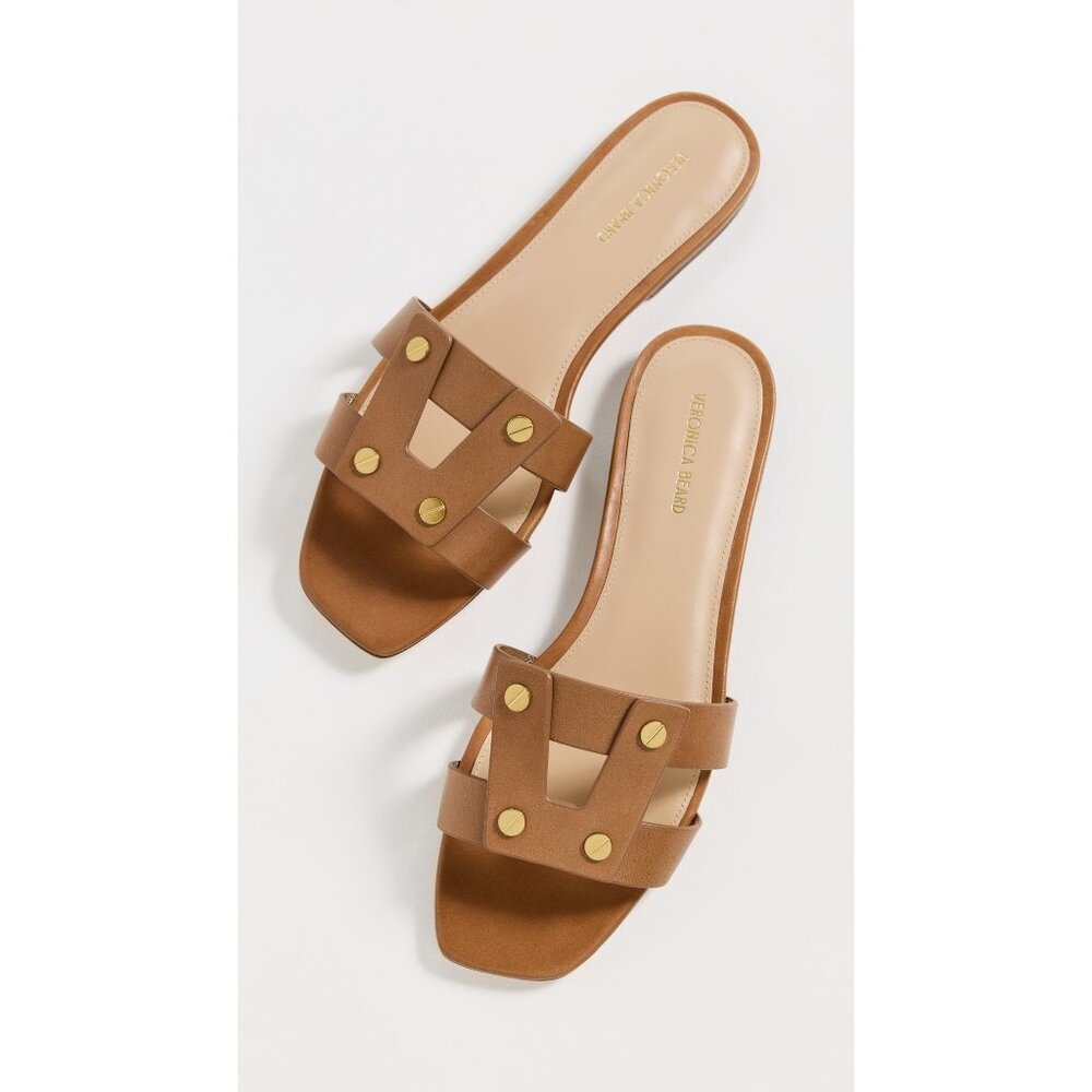 Veronica Beard Via Slides in Honey Cognac 6.5 Womens Sandals Flats